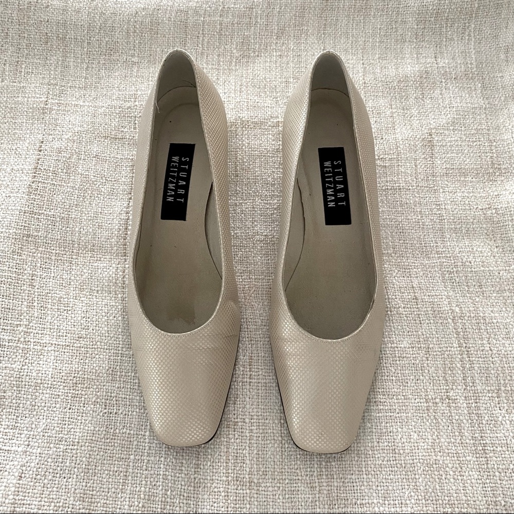 Stuart Weitzman “Impala” Bone Chex Calf Shoes Size 8.5